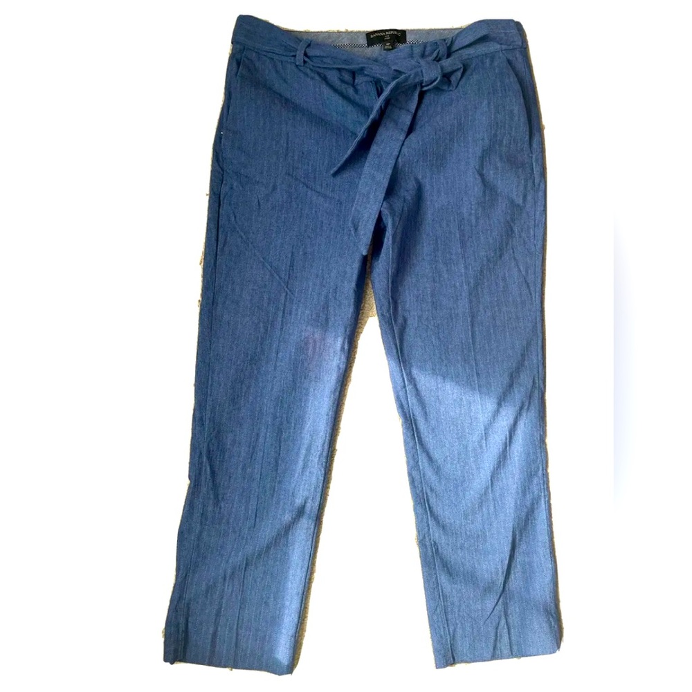 Women’s Size 6P Blue Avery Tie Waist Striped Dress Pants - Banana Republic